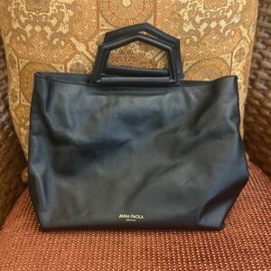 ANNA PAOLA, BLACK LEATHER BONNIE TOTE